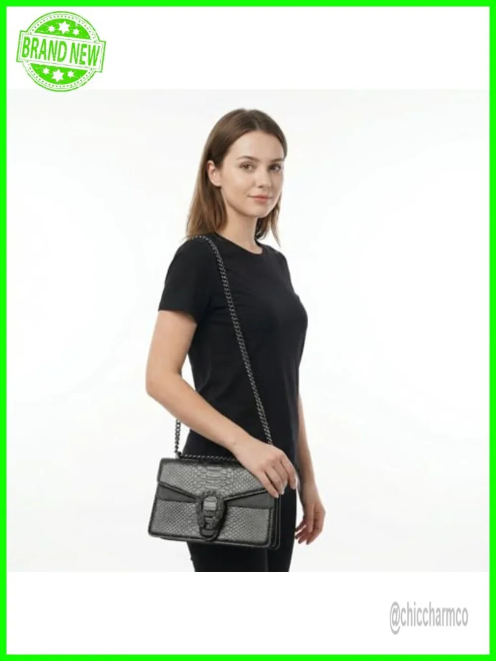 Snake Print PU Leather Crossbody Satchel Purse with Chain Strap